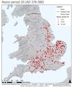 Thumbnail of The quantity of coins from Reece issue period 20 (AD 378-388) from parishes in Britain visualised through graduating quantities