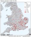 Thumbnail of The quantity of coins from Reece issue period 2 (AD 41-54) from parishes in Britain visualised through graduating quantities