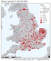 Thumbnail of The quantity of coins from Reece issue period 4 (AD 69-96) from parishes in Britain visualised through graduating quantities