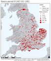 Thumbnail of The quantity of coins from Reece issue period 8 (AD 161-180) from parishes in Britain visualised through graduating quantities