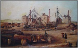 A painting of Crowtrees colliery by the artist J. Wood (c. 1840) held in the Beamish Museum collection