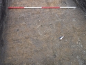 Thumbnail of Photograph depicting the pre-excavation of a possible linear feature (104) taken during archaeological evaluations at Milken Lane, Ashover, Derbyshire (2m scale) No Board