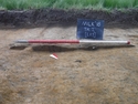 Thumbnail of North-East facing section of footpath [203] uncovered during archaeological evaluations at Milken Lane, Ashover, Derbyshire (1m scale)