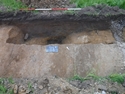 Thumbnail of South-West facing post-Excavation shot of linear boundary ditch [105] with 2m scale. Taken during archaeological evaluations at Milken Lane, Ashover, Derbyshire.