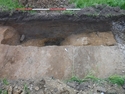 Thumbnail of South-West facing post-Excavation shot of linear boundary ditch [105] with 2m scale. Taken during archaeological evaluations at Milken Lane, Ashover, Derbyshire. No board