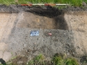 Thumbnail of Sectioned shot of possible linear feature in trench 8, taken during archaeological evaluations at Milken Lane, Ashover, Derbyshire