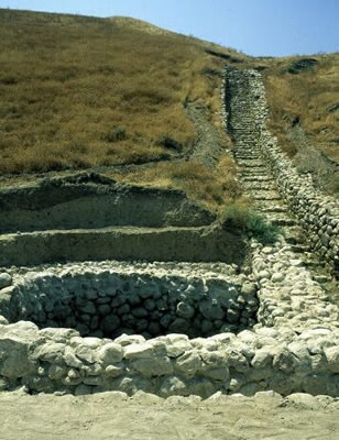 Figure 2: Stone staircase from the top of the mound to the well at Tell Es-Sa'idiyyeh (photo: D. C. Thomas)