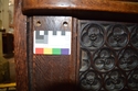 Thumbnail of Detail South Aisle REAR note decorated back screwed to a plain pew looking east