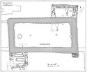Thumbnail of 20.10 Plan of S16 modification 2, in the early part of phase 5.3, early 13th century. Its function changed from chamber block to chapel, with the addition of a porch and burials to the south and sacristy with altar base to the north. A buttress was added to the south-east corner to compensate for a window insertion into the upper room in the east wall; an internal staircase was constructed against the inside of the north wall, and a ground floor entrance was through the porch