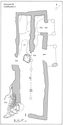 Thumbnail of 22.11 Plan of S36, modification 2 in phase 5.5, mid- to late 14th century. More hollows were formed from shovelling in the northern part, and two kilns SS42 and SS43 were inserted