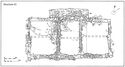 Thumbnail of 24.07 Plan of S55 built in phase 5.4, mid- to late 13th to mid-14th century. This was a two-storey building with internal and external stone staircases, built over Route L, and lying over the soft fill of CF29. The building subsided. Its three bays were subdivided by timber partitions; the walls had padstones at junctions