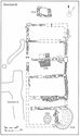 Thumbnail of 25.05 Plan of workshop S65 to the east of S16 in phase 6.1, mid- to late 15th to mid- to late 16th century. It had its own water supply from a well to the north, CF23. Two voids, CF63 and CF24, to hold water barrels were in the southern compartment. The building comprised narrow rooms totalling five and a half bays and a pair of back-to-back hearths SS48. An entrance to the west of SS48 led to a pentice north of S16