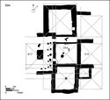 Thumbnail of 35.05 Spatial analysis of the relationships between later prior's lodgings S54 and adjacent buildings, based on a series of squares separated by corridors and walls. The sides of the square module of the outside of the porch to S16 are half the length of those used generally for S54