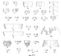 Thumbnail of 52.03 Illustrated pottery, catalogue 14-52: A01 Organic-tempered ware, A16 Mixed quartz-tempered type, A18 Fine quartz-tempered type, A19 Quartz and organic-tempered type, A23 Sandstone-tempered type. Scale 1:4.