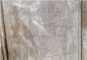 Thumbnail of Church Farm House (Church Street, Rodmersham, Sittingbourne, Swale, Kent), graffiti of names military numbers relating to Royal Dublin Fusiliers on wall and wooden door of a barn. Name and mentions Royal Dublin Fusiliers.