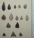 Thumbnail of Site 46 Black Fell Blubberhouses Moor: leaf shaped arrowheads (Rows 1-3) and barbed and tanged arrowheads (Row 4)