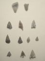 Thumbnail of Site 18 Ilkley Crags Ilkley Moor: chisel arrowheads (Row 1), oblique arrowheads (Row 2), leaf shaped arrowheads (Row 3), and barbed and tanged arrowheads (Row 4)