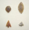 Thumbnail of Close-up of leaf shaped arrowheads (Fig 69.jpg: Row 1) and barbed and tanged arrowheads (Fig 69.jpg: Row 2)