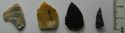 Thumbnail of between Shepherds Hill and Cloven Stones: 1-2. waste (reverse); Shepherds Hill: 3. worked piece (reverse), 4. worked piece/microlith? (reverse)
