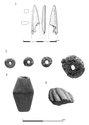 Thumbnail of Figure 15 from the full written report. Worked bone from the Barrow I cist grave and beads from the mound.