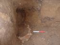 Thumbnail of The two fe hooped buckets <8> & <9> from above, placed on the floor, in the south-east corner of the burial chamber. Both were very heavily concreted with pebbles.