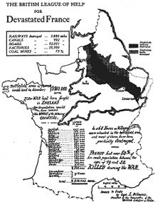 Handbill published by the League of Help to illustrate the scale of wartime devastation in France.