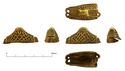Thumbnail of Catalogue no. 18. Pommel in gold of cocked-hat form with filigree animal ornament 