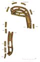 Thumbnail of Catalogue no 558. Strip-mount, gold and garnet cloisonné, filigree serpent mounts. Key. 