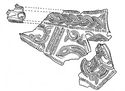 Thumbnail of Interpretive drawing of fragment of large sheet covering,silver panels animal ornament. 