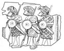 Thumbnail of Interpretive drawing showing detail of sheet panels, silver-gilt, three warriors marching left. 