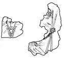 Thumbnail of Interpretive drawing of sheet panel in silver showing dancing warriors. 