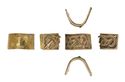 Thumbnail of Working image for catalogue no. 557. Strip-mount, gold and garnet cloisonné, filigree serpent mounts. Panel K158 