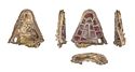 Thumbnail of Working image for catalogue no. 491. Gold mount of triangular form with garnet cloisonné 