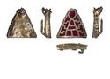 Thumbnail of Working image for catalogue no. 489. Gold mount of triangular form with garnet cloisonné 