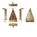 Thumbnail of Working image for catalogue no. 492. Gold mount of triangular form with garnet cloisonné 