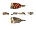 Thumbnail of Working image for catalogue no. 519. Gold mount, tongue-shaped with animal head and garnet cloisonné 