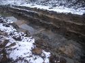 Thumbnail of Trench 11. View of excavated trench looking west. Showing recent madeground deposit (1101) over natural clay (1102)