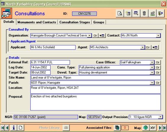 Figure 23: A typical consultation record from the North Yorkshire County Council HER showing the details tab.