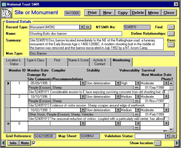 Figure 26: Successive monument monitoring reports as recorded in the National Trust SMR.