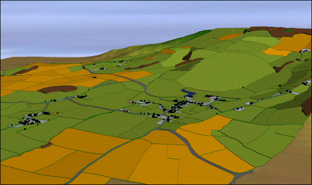 Figure 36: 3D historic reconstruction of Elmley Castle using the digital tithe map.
