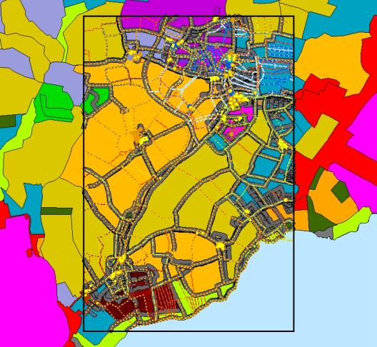 Figure 51: A screen capture from GIS - Illustrating the more detailed HLC study of field boundaries in an area just north of Harlow, which is one of the mineral study areas in Hertfordshire.
