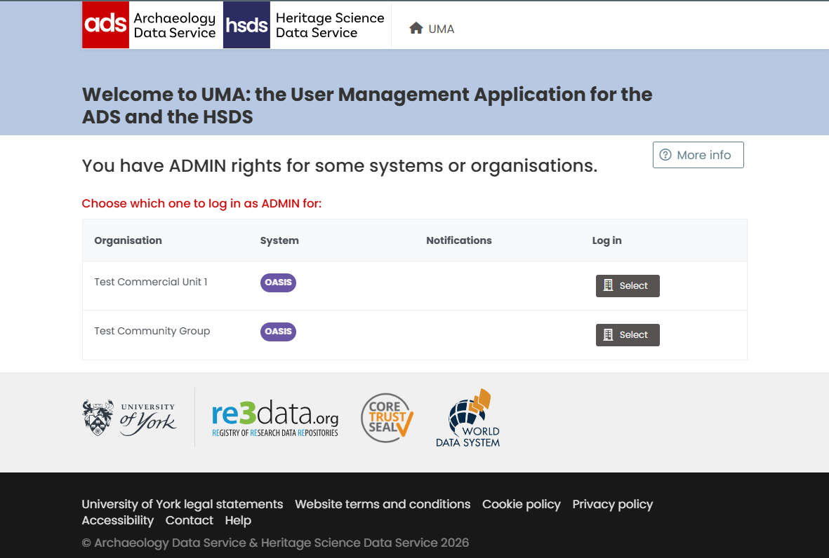 Image showing the admin access page after logging in.